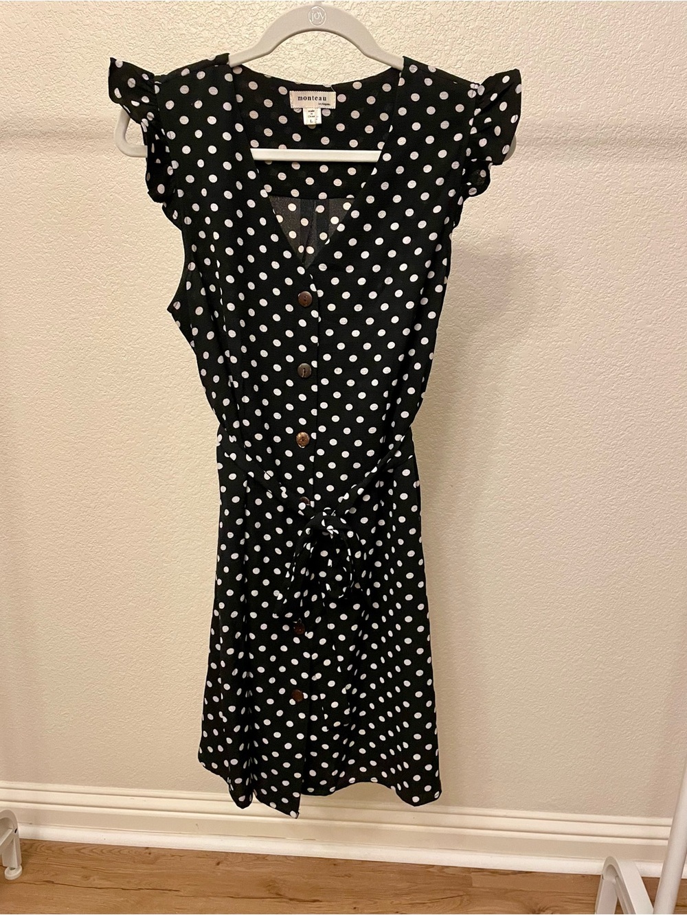 Polka Dot Tie-Waist Black Dress